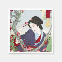 Chinoiserie Japanese Lady & Red Cherry Blossom