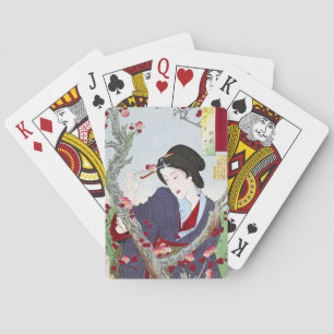 Chinoiserie Japanese Lady & Red Cherry Blossom Playing Cards
