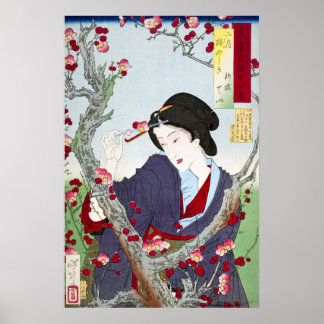 Chinoiserie Japanese Lady & Red Cherry Blossom Poster