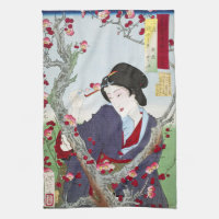 Chinoiserie Japanese Lady & Red Cherry Blossom