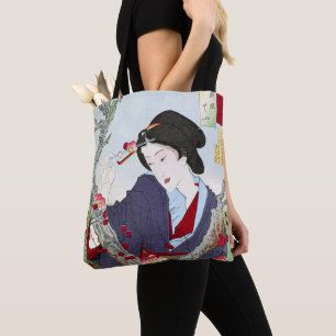 Chinoiserie Japanese Lady & Red Cherry Blossom Tote Bag