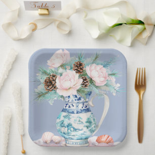 Chinoiserie Jug with Pinecones and Seashells  Paper Plate