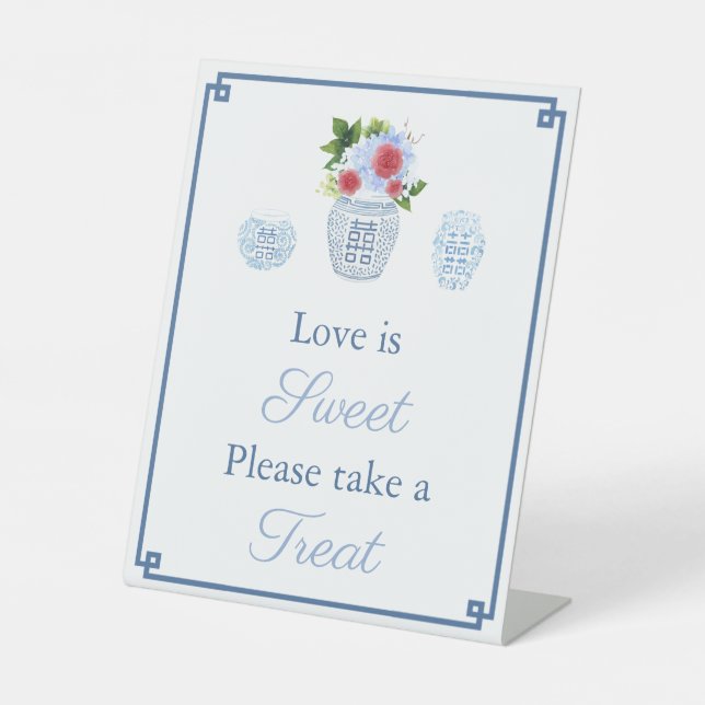 Chinoiserie July 4th Love Is Sweet Favour Table Pedestal Sign (Front)