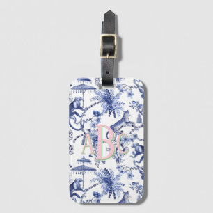 Chinoiserie Jungle Toile Blue & White Monogram Luggage Tag