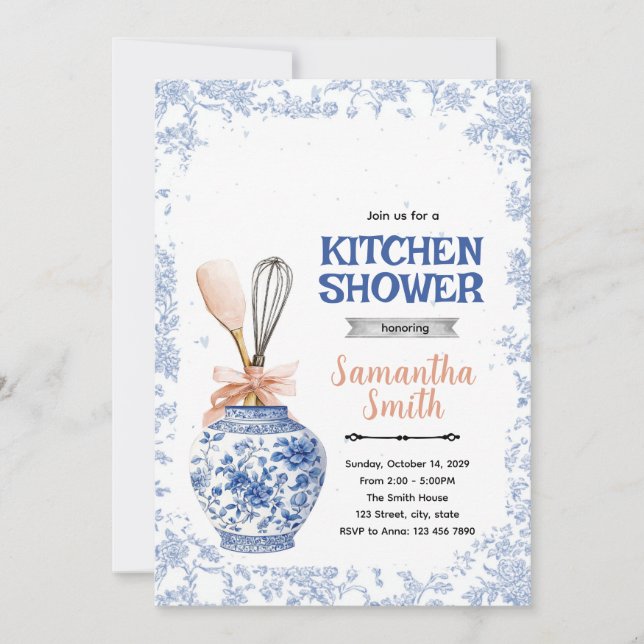 Chinoiserie kitchen shower party invitation (Front)