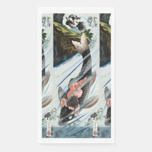Chinoiserie Koi Carp Waterfall Japanese Art Napkin