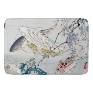 Chinoiserie Koi Fish & Purple Wisteria Print Bath Mat