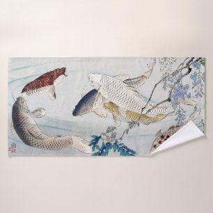 Chinoiserie Koi Fish & Purple Wisteria Print Bath Towel Set