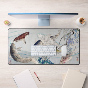 Chinoiserie Koi Fish & Purple Wisteria Print Desk Mat