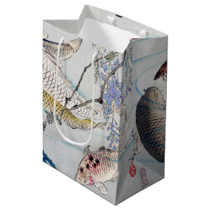Chinoiserie Koi Fish & Purple Wisteria Print Medium Gift Bag