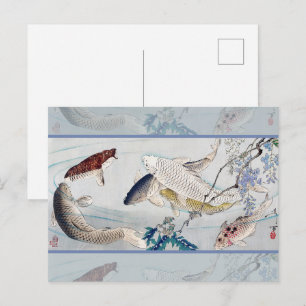 Chinoiserie Koi Fish & Purple Wisteria Print Postcard