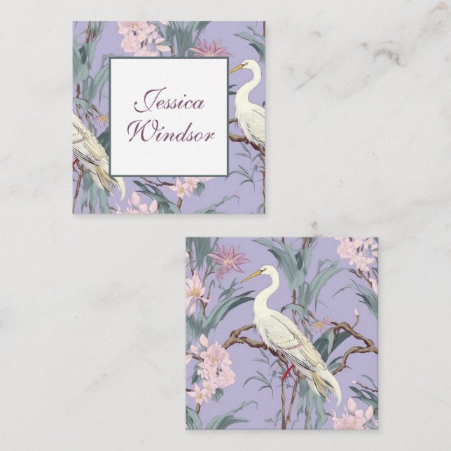 Chinoiserie Lavender Floral Egret Gift Enclosure Card (Front/Back)