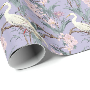 Chinoiserie Lavender Floral Egret Wrapping Paper