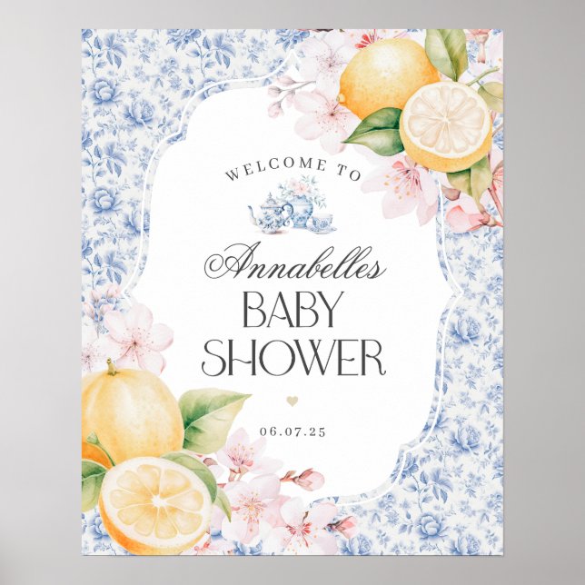 Chinoiserie Lemon Tea Baby Shower Welcome Sign (Front)