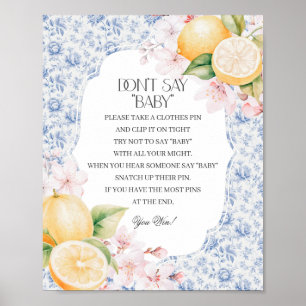 Chinoiserie Lemon Tea Dont Say Baby Shower Game Poster