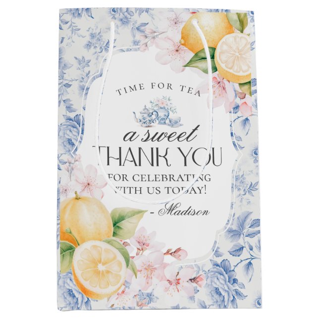 Chinoiserie Lemon Tea Floral Toile Party Medium Gift Bag (Front)