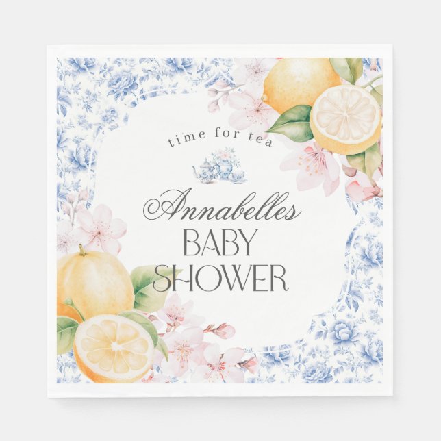 Chinoiserie Lemon Tea Party Baby Shower Decor Napkin (Front)