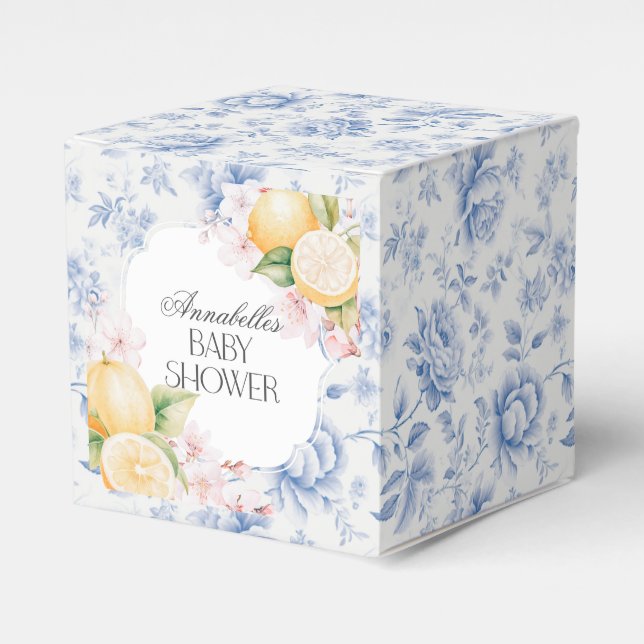 Chinoiserie Lemon Tea Party Baby Shower Dessert Favour Box (Front Side)