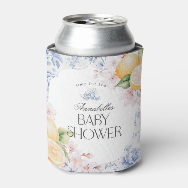 Chinoiserie Lemon Tea Party Baby Shower Favour Can Cooler (Can Front)