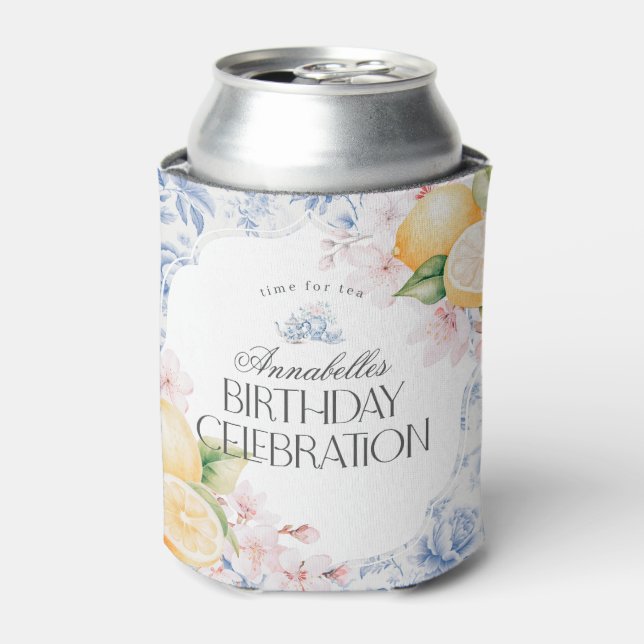 Chinoiserie Lemon Tea Party Birthday Favour Can Cooler (Can Front)