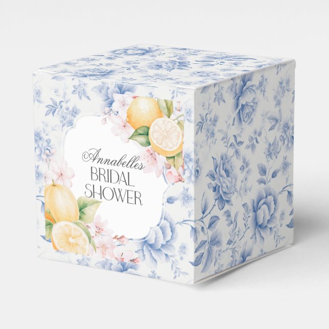 Chinoiserie Lemon Tea Party Bridal Shower Dessert Favour Box (Front Side)