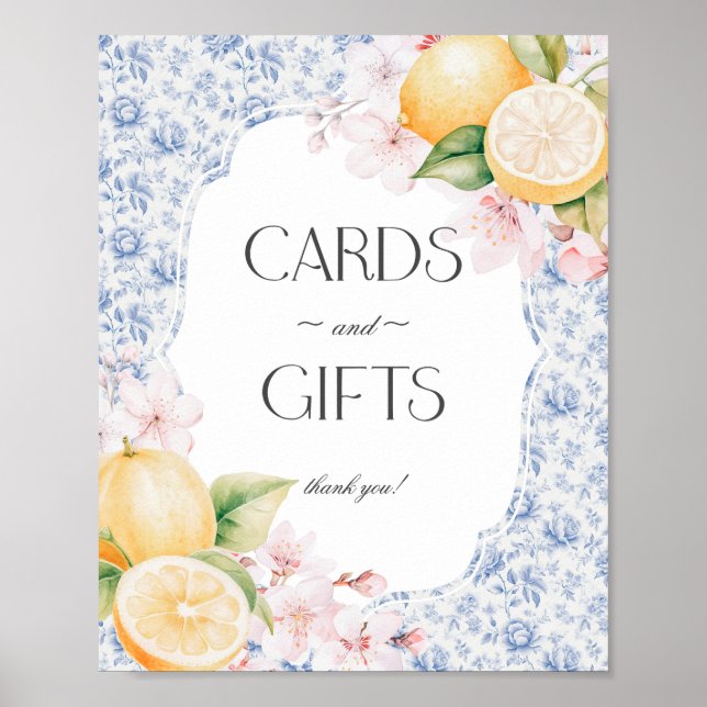 Chinoiserie Lemon Tea Party Cards and Gifts Sign (Front)