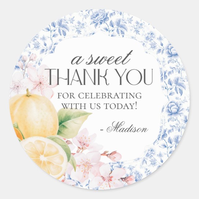 Chinoiserie Lemon Tea Party Floral Favour Sticker (Front)