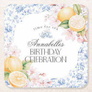 Chinoiserie Lemon Tea Party Table Decor Square Paper Coaster