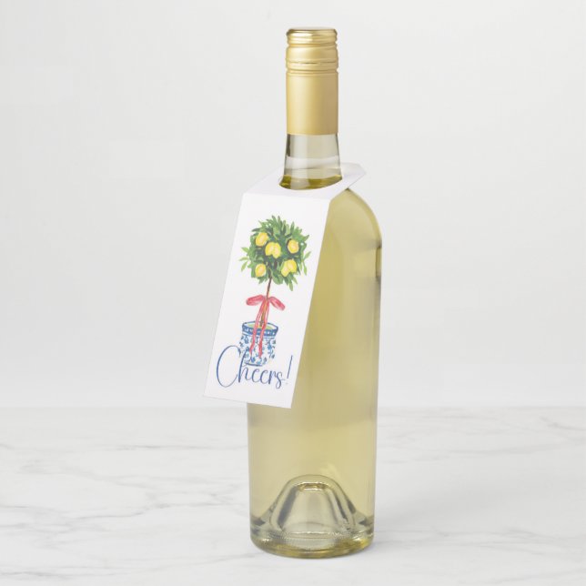 Chinoiserie Lemon Topiary Tree Bottle Tag (Angled)