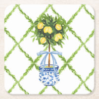 Chinoiserie Lemon Topiary with Blue Bow