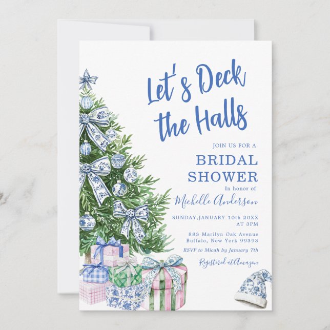 Chinoiserie Let’s Deck the Halls Bridal Shower Invitation (Front)