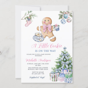 Chinoiserie Little Cookie Christmas Baby Shower Invitation
