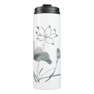 Chinoiserie Lotus Painting Personalised Add Name Thermal Tumbler