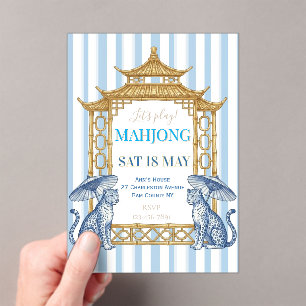 Chinoiserie Mahjong Party Blue Acrylic Invitations