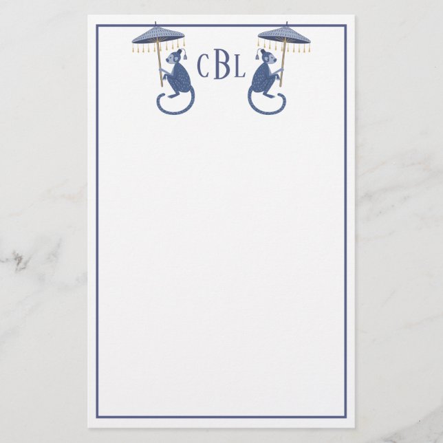 Chinoiserie Monkeys Monogrammed Stationery (Front)