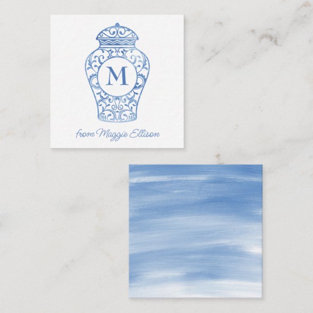 Chinoiserie Monogram Ginger Jar Gift Enclosures Card (Front/Back)