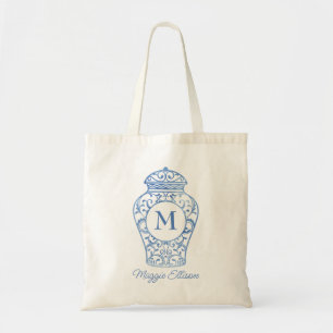 Chinoiserie Monogrammed Ginger Jar Tote Bag