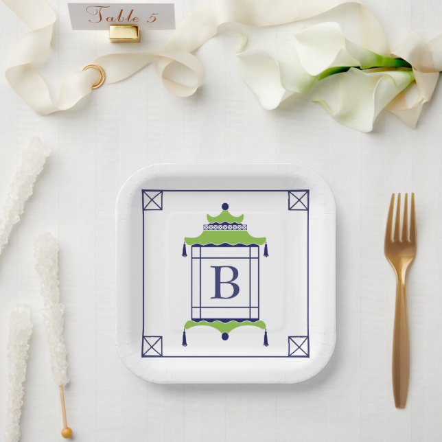 Chinoiserie Monogrammed Pagoda Party Plates (Wedding)