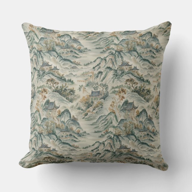 Chinoiserie Mountain Scene Cushion (Front)