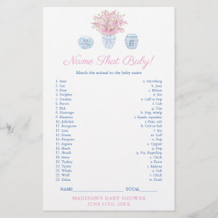 Chinoiserie Name The Baby Animal Shower Game Card