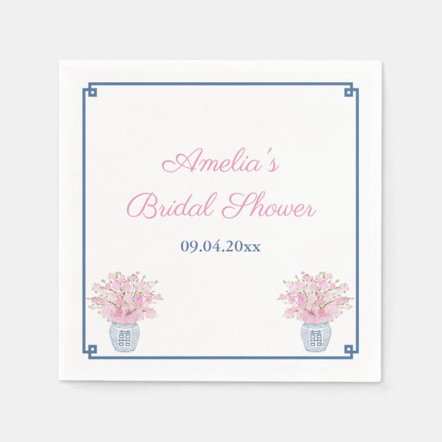 Chinoiserie Navy And Pink Wedding Shower Napkin (Front)