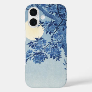 Chinoiserie Navy Blue Cherry Blossom & Full Moon iPhone 16 Case