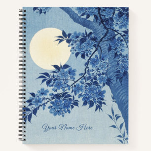 Chinoiserie Navy Blue Cherry Blossom & Full Moon Notebook