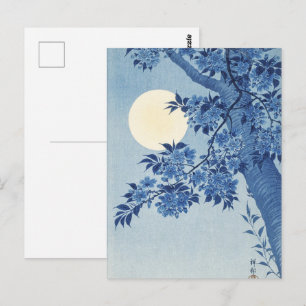 Chinoiserie Navy Blue Cherry Blossom & Full Moon Postcard