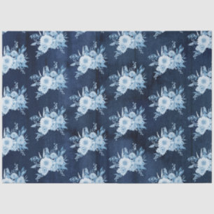 Chinoiserie Navy Blue Floral Bouquet Vintage Decor Tissue Paper