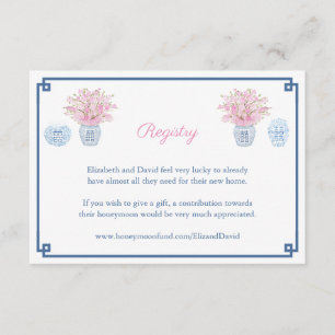 Chinoiserie Navy Blue Pink Wedding Shower Registry Enclosure Card