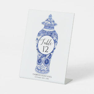 Chinoiserie Navy Blue White Ginger Jar Wedding Pedestal Sign