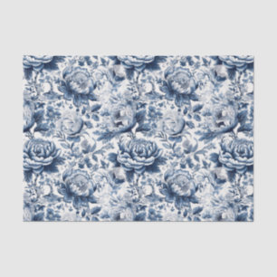 Chinoiserie Navy Blue White Peony Floral Decoupage Tissue Paper