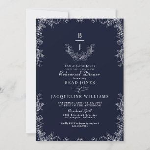 Chinoiserie Navy Elegant Rehearsal Dinner Invitation
