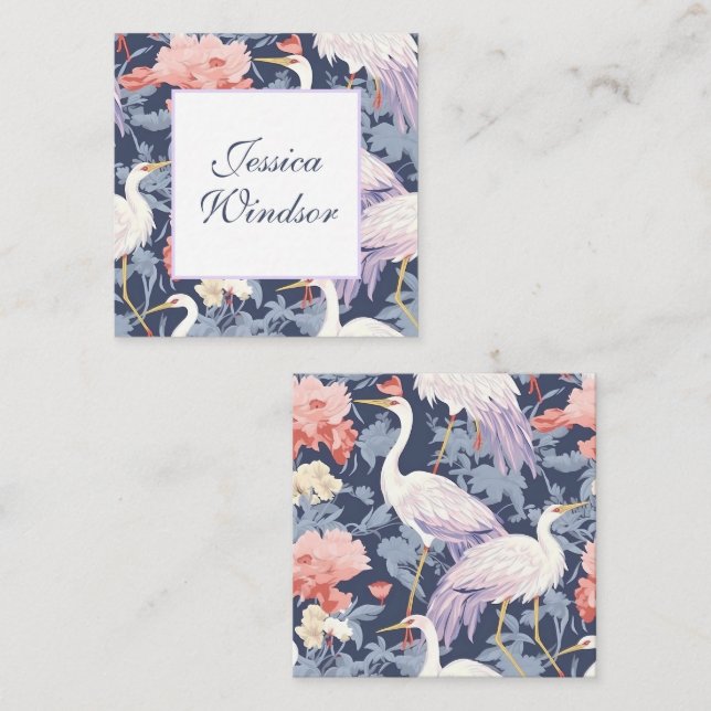 Chinoiserie Navy Floral Egret Gift Enclosure Card (Front/Back)
